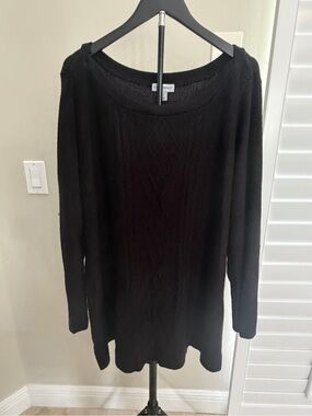 Catherines Plus Size Black Cable Knit Oversized  Lagenlook Tunic Sweater